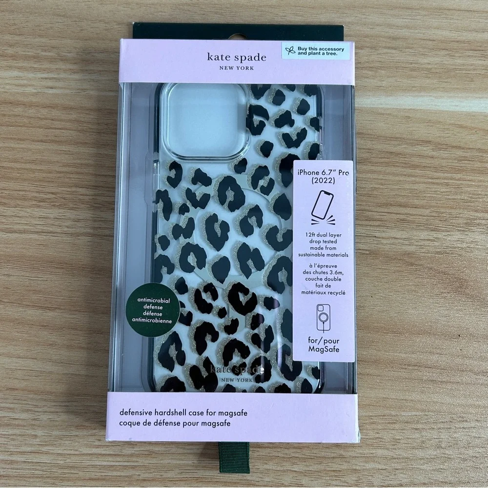 Kate Spade iphone 14 Plus Case Hardshell Magsafe 6.7 In Leopard NEW
